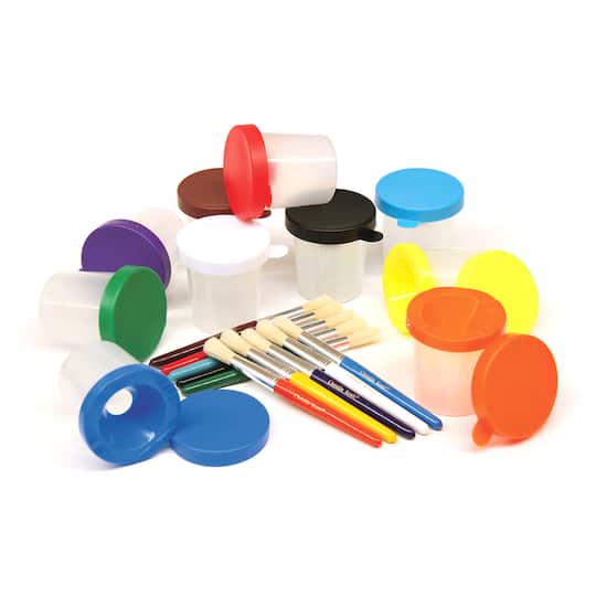 12 Packs: 10 ct. (120 total) No-Spill Paint Cups with Brushes Set